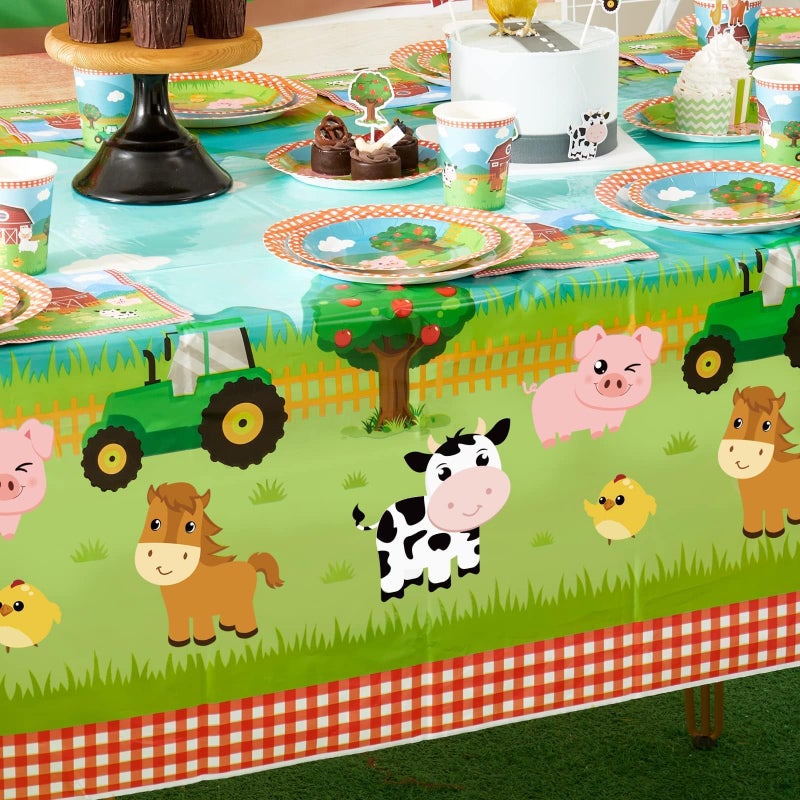 WERNNSAI 2 PCS Farm Table Cloth - Farm Animal Birthday Decorations Animal Party Tablecloth Barnyard Birthday Decorations for Kids Boys Girls Picnics Baby Shower Party Favors 54" x 108" - Image 2